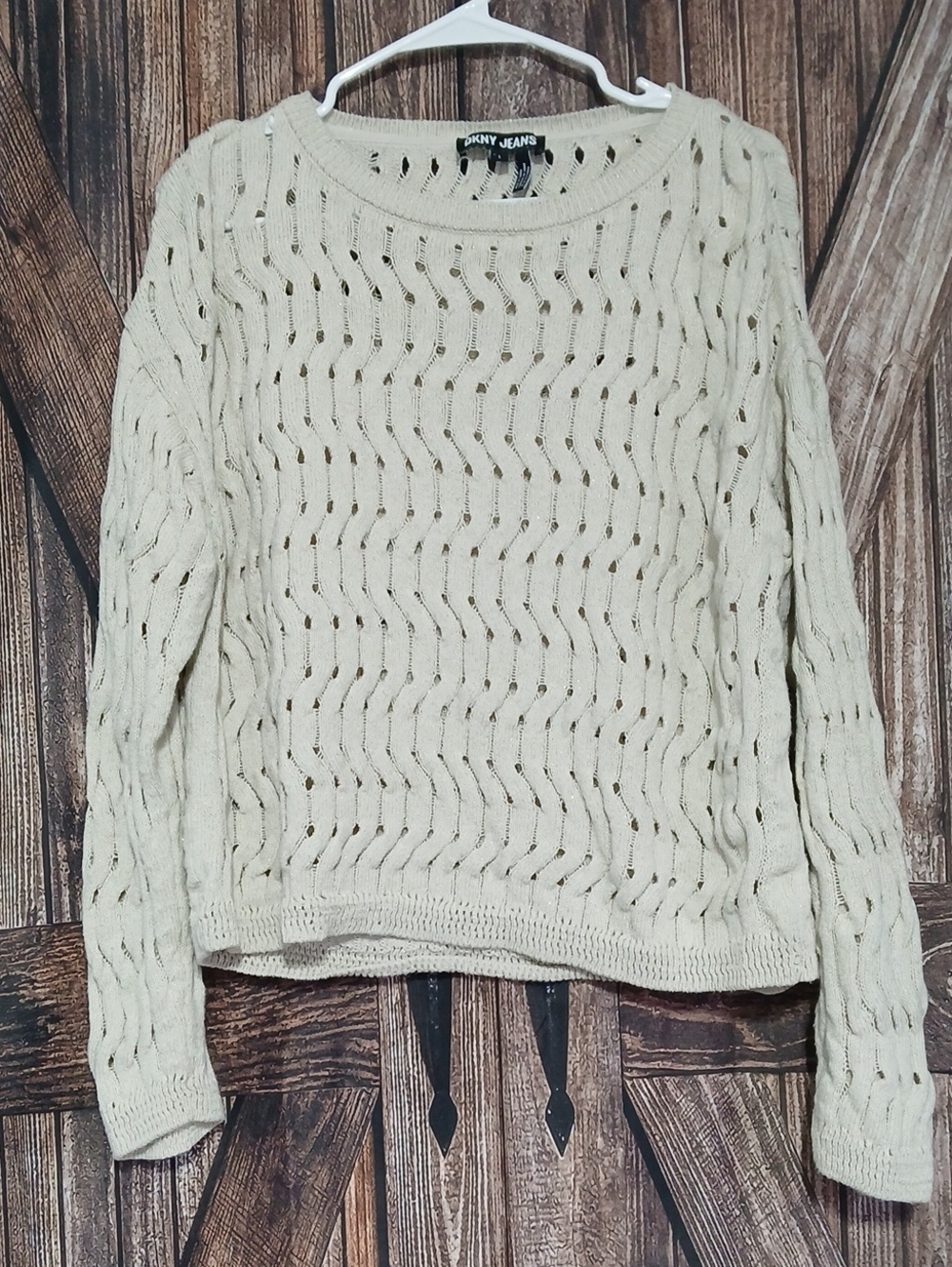 Dkny Cream Openwork Crewneck Sweater